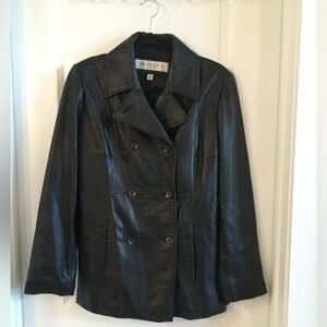 Marc NY Sleek Black Double-Breasted Leather Jacket